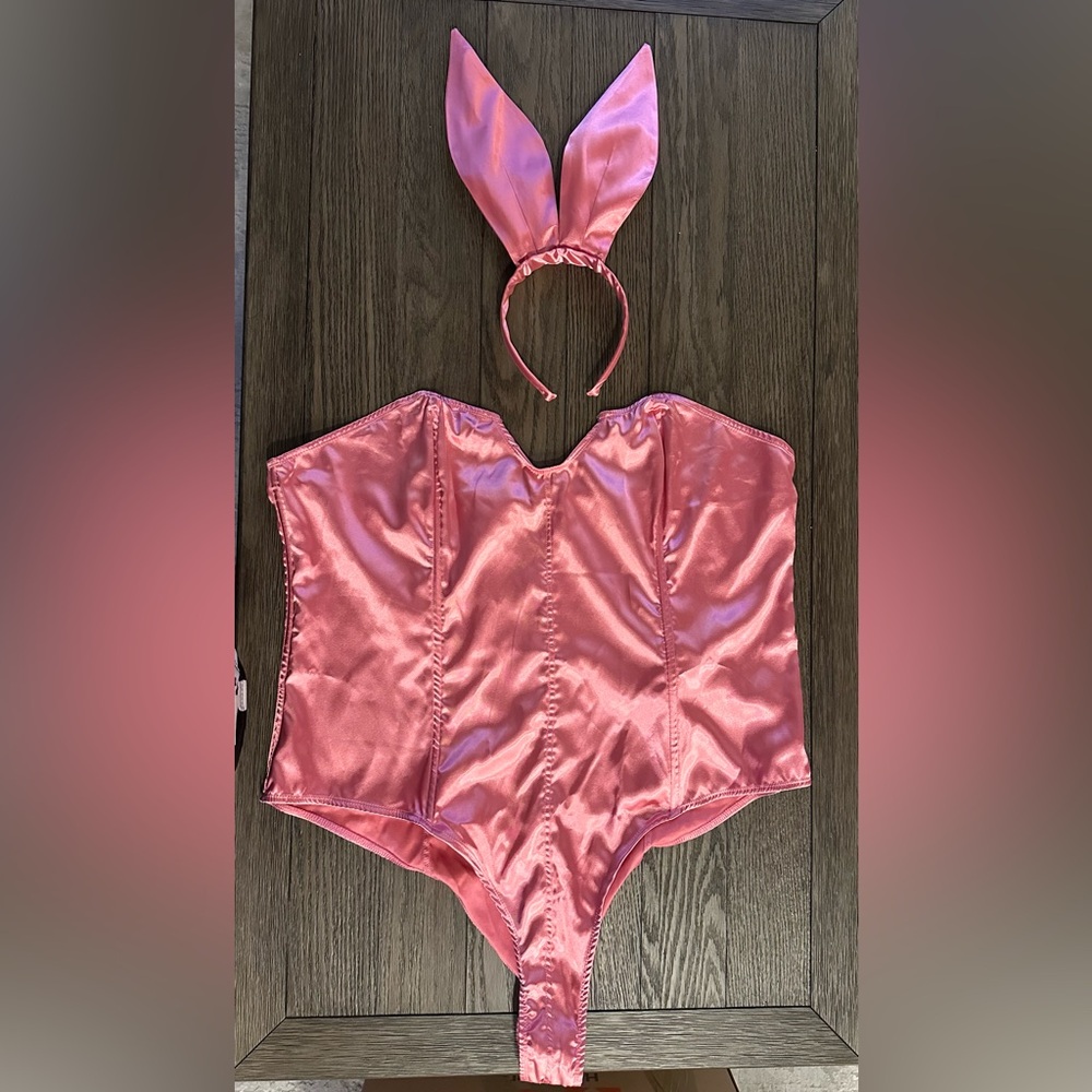 Fashion Nova Shiny Pink Bodysuit with Headband